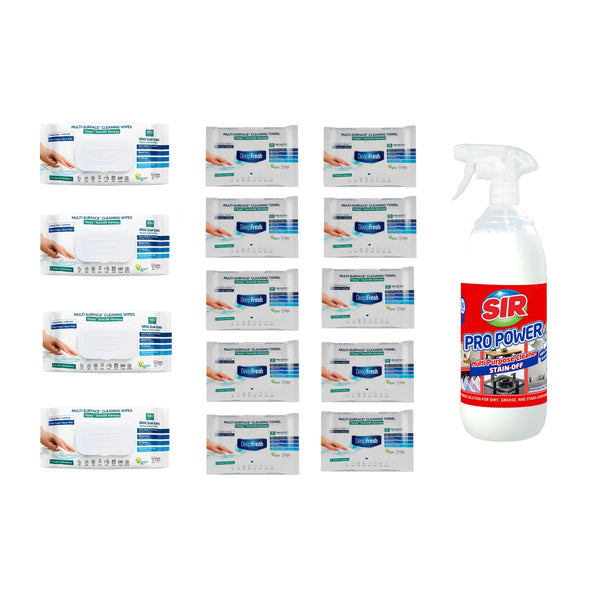 Pachet 4 șervețele Odor-Lock technology Deep Fresh Clasice + 10 pachete Mini Clasice + Soluţie pentru ȋndepartarea petelor multi suprafeţe Sir Pro Power