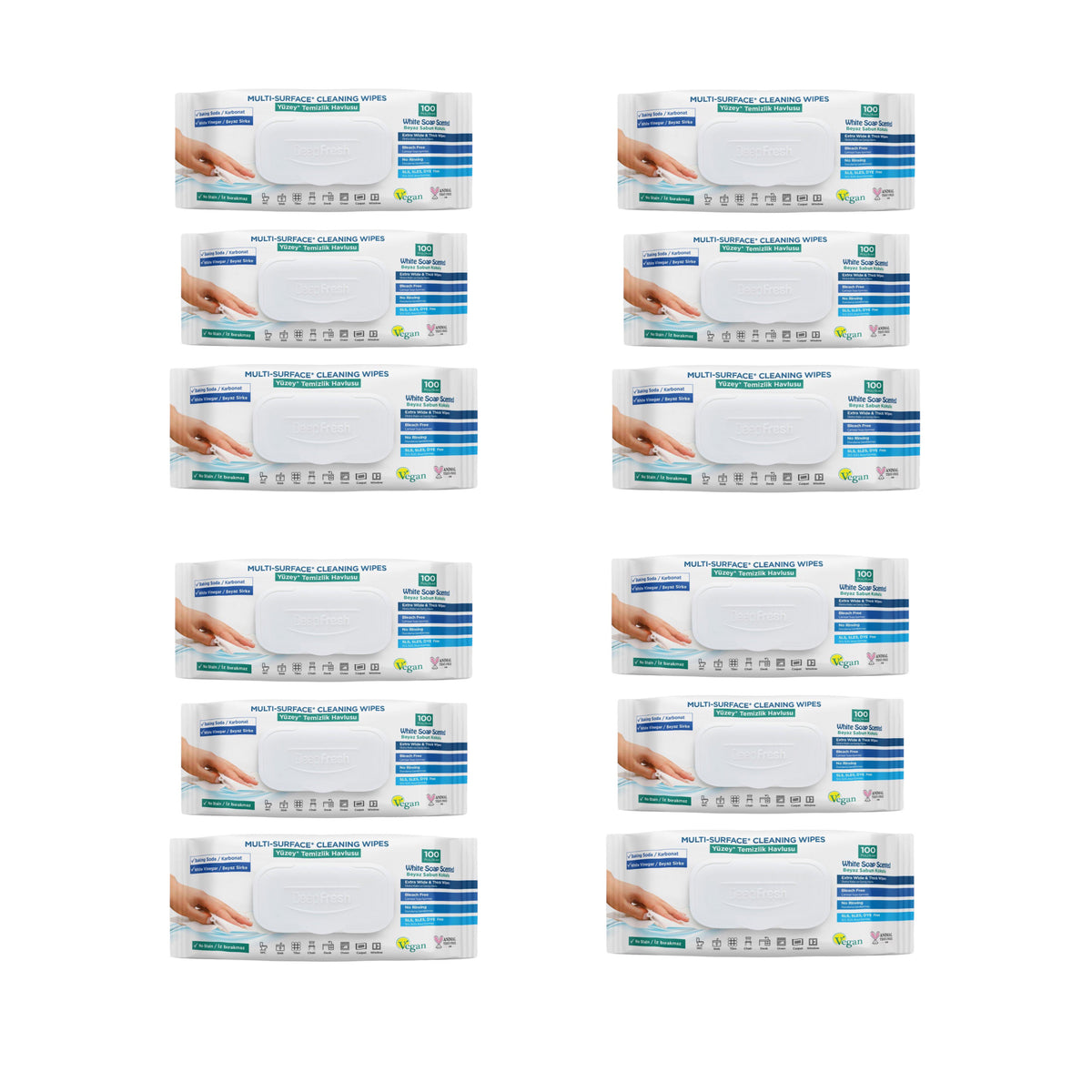 Kit Avantajos: 8 + 4 Cadou Șervețele pentru multi suprafețe cu bicarbonat și oțet clasic