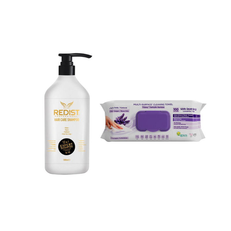 Sampon Redist Professional 12 in 1 Expert 1000 ml + CADOU: Şerveţele umede pentru multi suprafeţe cu lavandă , bicarbonat şi oțet Deep Fresh 100 de bucăți