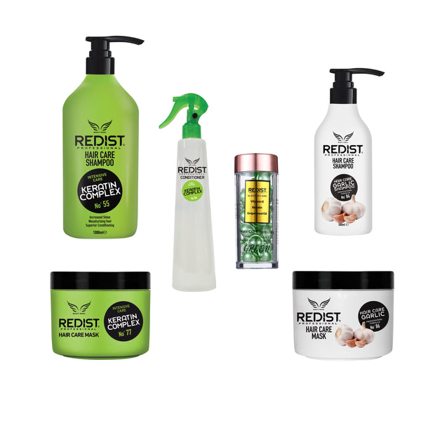 Gama profesionala cu Keratina + CADOU : Sampon usturoi 500 ml si Masca cu usturoi - Redist