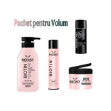 Gama Redist Biotin : Sampon cu Biotina 500 ml + Masca cu Biotina 250 ml + Hair spray fixativ Biotin 250 ml + Pudra profesionala pentru volum Redone 20 gr