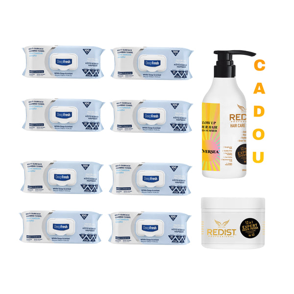 Şerveţele umede pentru multi suprafeţe cu bicarbonat şi oțet Clasice Odor Lock Deep Fresh 100 de bucăți × 8 pachete + Cadou : Gama 12 in 1 Expert