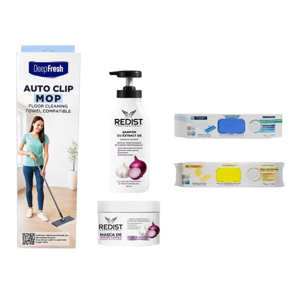 Gama cu ceapă și usturoi + Kit curățenie: Mop cu click Deep Fresh + 2 x rezervă mop lămâie și clasic