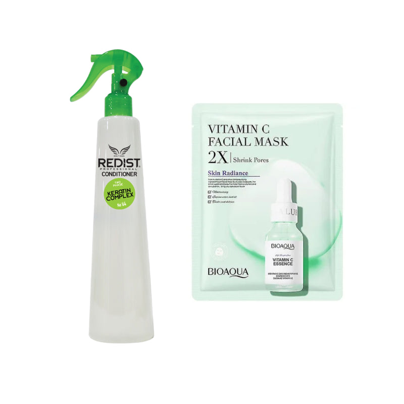 Balsam bifazic pentru par cu Keratina Redist 400 ml + Cadou : Masca Servetel pentru ten cu Vitamina C Bioaqua