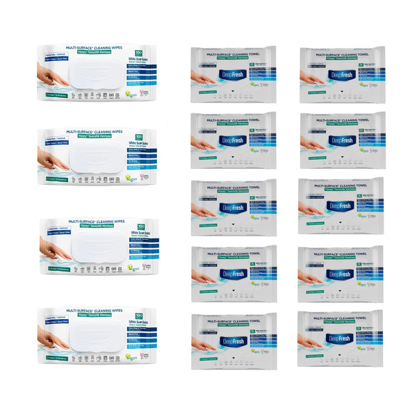 Șervețele mulți suprafețe cu bicarbonat și oțet Deep Fresh 100 bucăți × 4 pachete şi 10 pachete mini cu 10 bucăți