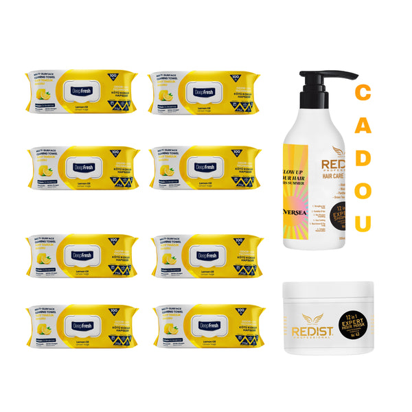 Şerveţele umede pentru multi suprafeţe cu bicarbonat , oțet și Lămâie Odor Lock Deep Fresh 100 de bucăți × 8 pachete + Cadou : Gama 12 in 1 Expert