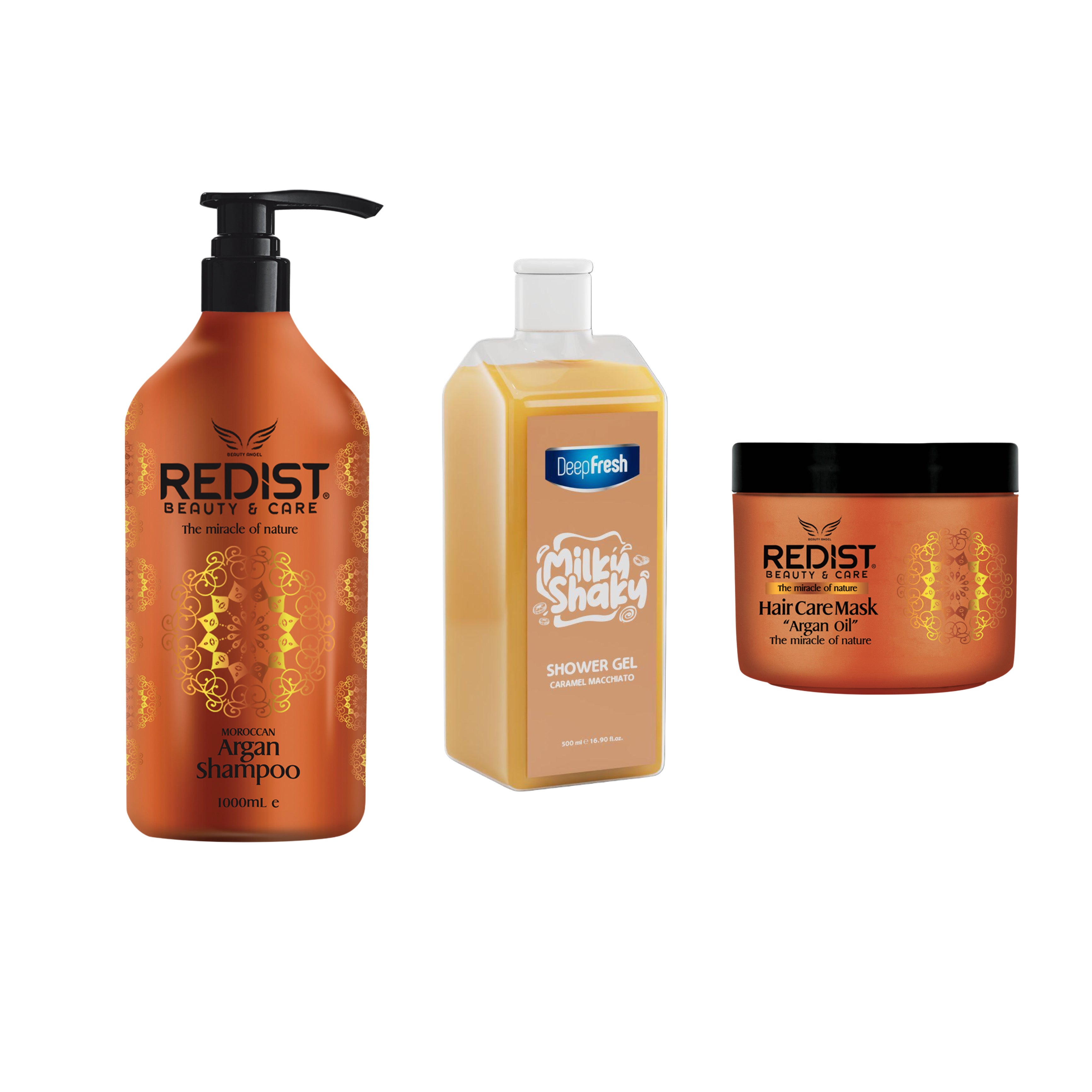 Pachet pentru hidratare Argan Redist + Gel de duș Caramel Deep Fresh - Redist