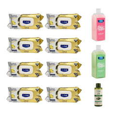 Şerveţele multi suprafeţe cu bicarbonat, oțet și lămâie Odor Lock Deep Fresh 100 de bucăți × 8 pachete + Șampon Eco Argan + Gel de duș Strawberry si Matcha