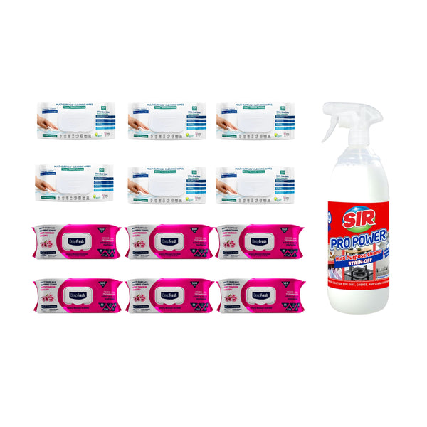 Pachet 12 șervețele Odor-Lock technology Deep Fresh Clasice și Crini + Soluţie pentru ȋndepartarea petelor multi suprafeţe Sir Pro Power
