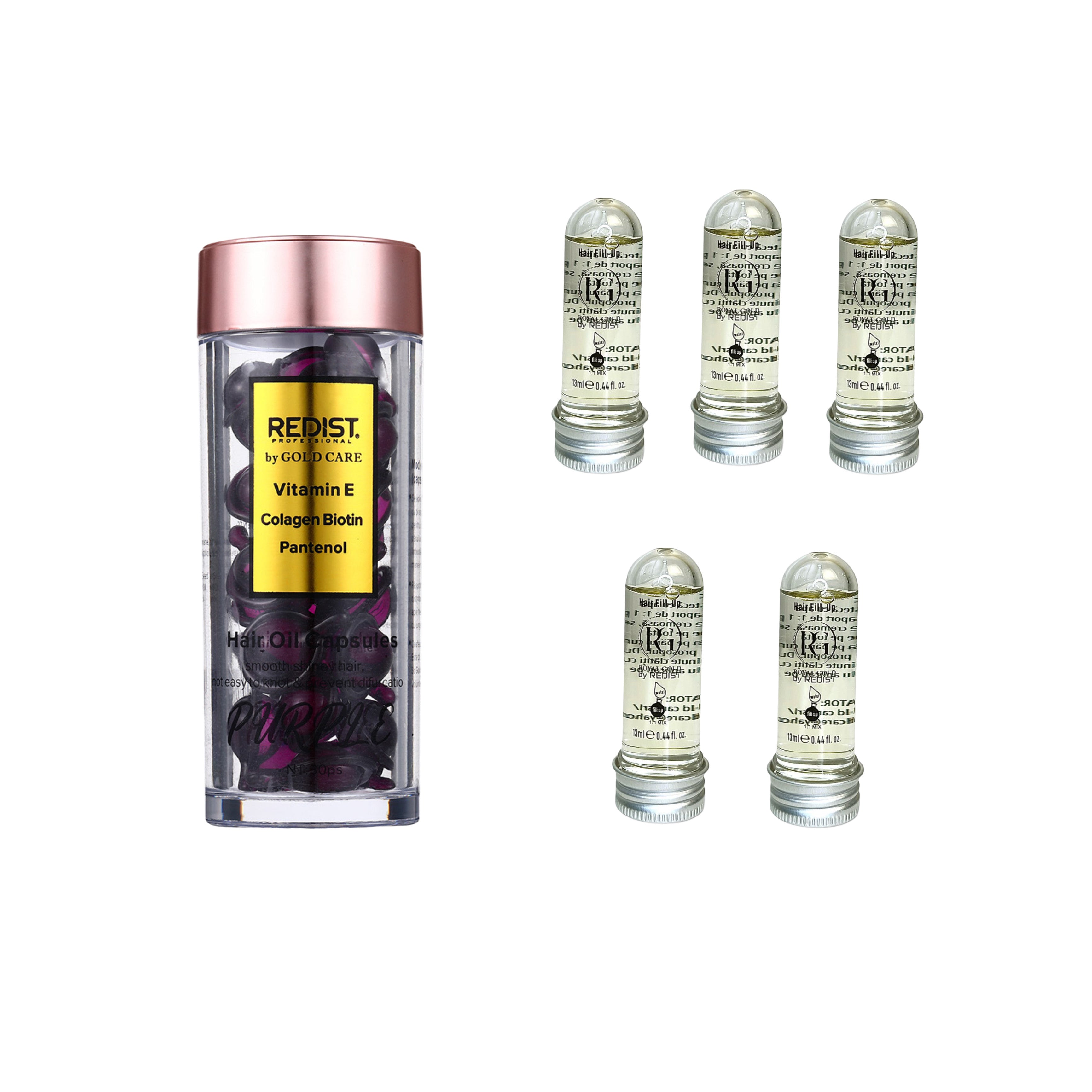 Capsule ser tratament Royal Gold by Redist + Mască de păr lichidă fiolă tratament Redist 13 ml × 5 bucăți - Redist