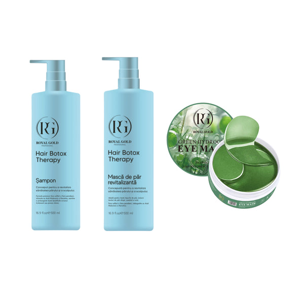 Gama păr Royal Gold Boto Therapy + Pachuri Ochi cu alge marine Green Hydrogel 60 buc
