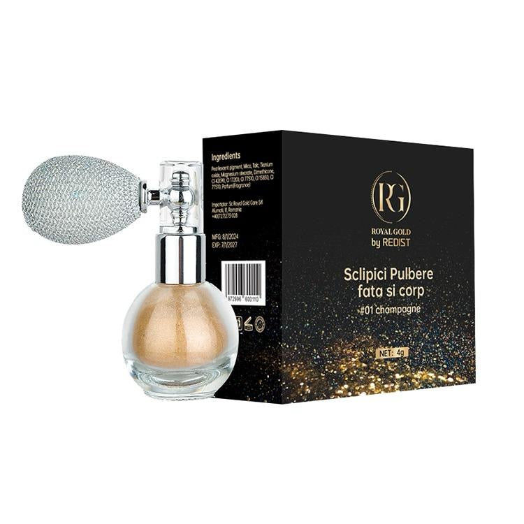 Sclipici pulbere pentru fata si corp Royal Gold by Redist #01 champagne 4g