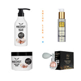 Sampon cu usturoi pentru regenerarea și creșterea parului Redist 500 ml+Masca profesionala cu usturoi pentru regenerarea parului Redist 475 ml+ Face and Body Glow Pearl White 100 ml+Sclipici pulbere pentru fata si corp Royal Gold by Redist #02 purple 4g