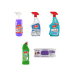 Soluție anticalcar Sir 1000 ml + Soluție pentru curățare și igienizare băi SIR 750 + Soluție gel de curățare toaletă Sir Fresh Pine 750 ml + Sir DERZ detergent pt gresie si faianta 750 ml + Şerveţele cu lavandă, bicarbonat şi oțet Deep Fresh 100 de bucăți