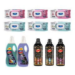 Kit curățenie: 3 x balsam de rufe Dubai Edition + Detergent universal și rufe negre + 3 X Șervețele Deep Fresh Crini + 3 x Iasomie