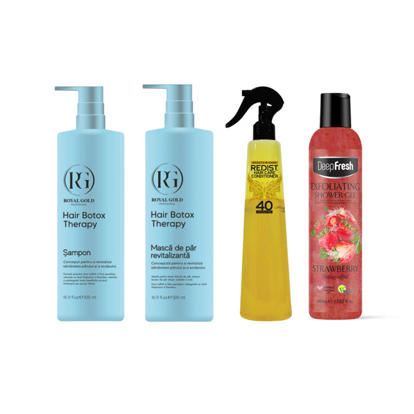 Pachet Boto Therapy pentru hidratare + Cadou Balsam Bifazic 40 Overdose protecție termică + Gel de duș cu exfoliere blândă Deep Fresh