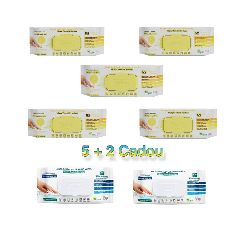 5 + 2 Cadou: Pachet șervețele pentru multi suprafețe pe bază de bicarbonat și oțet 100 buc