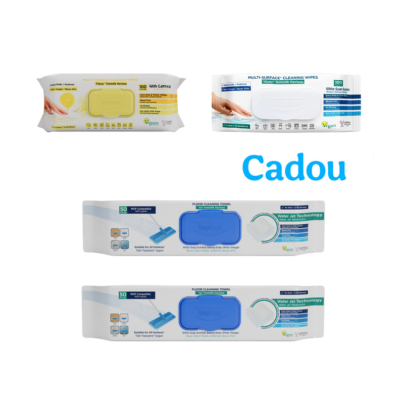 Șervețele mop pentru multi suprafețe cu bicarbonat si otet 50 buc × 2 pachete + Şerveţele umede pentru multi suprafeţe cu lămâie, bicarbonat şi oțet Deep Fresh 100 de bucăți + CADOU : Servetele umede pentru multi suprafeţe cu bicarbonat si oțet Deep Fresh
