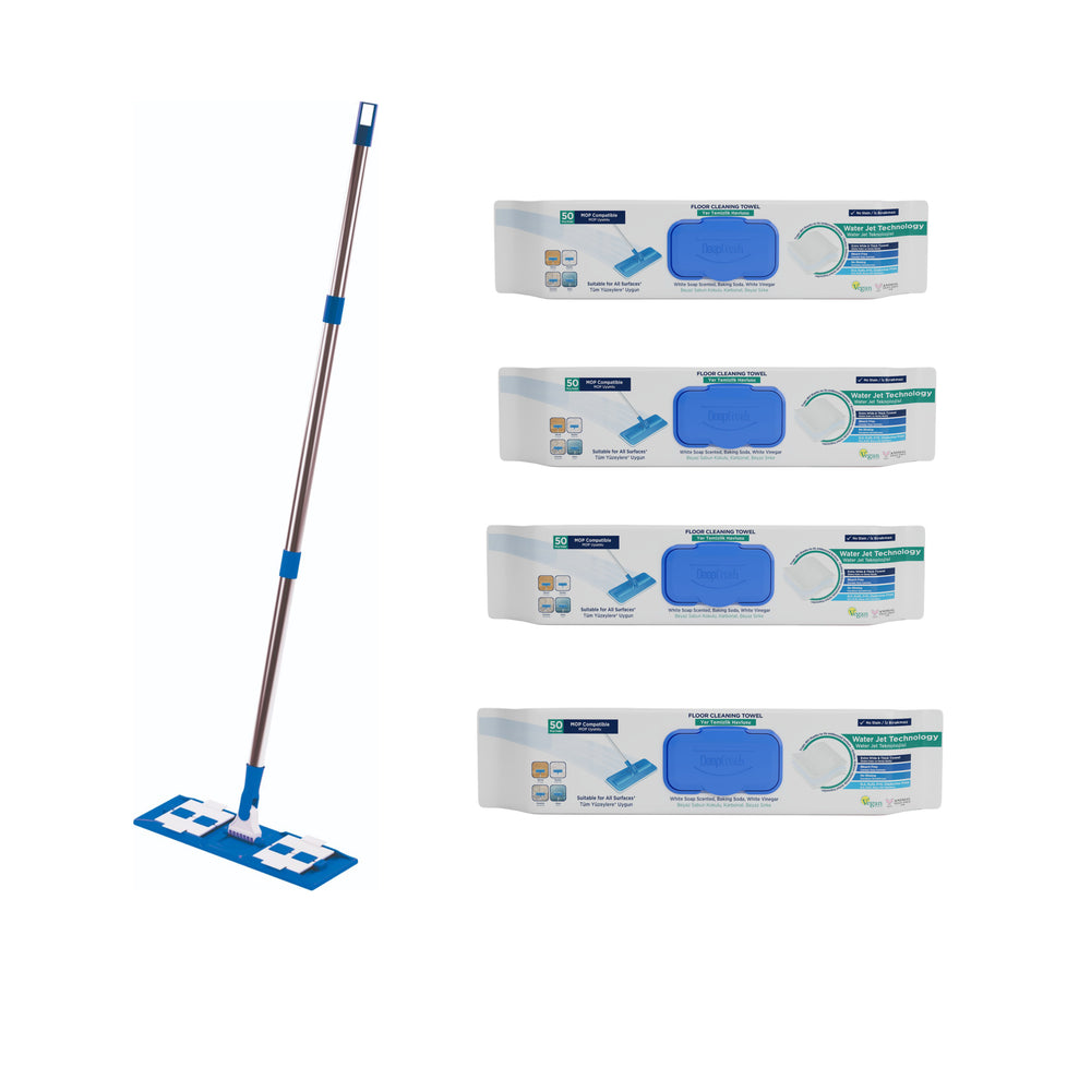 Set Mop + Șervețele mop pentru multi suprafețe cu bicarbonat si otet 50 buc × 4 pachete - Redist