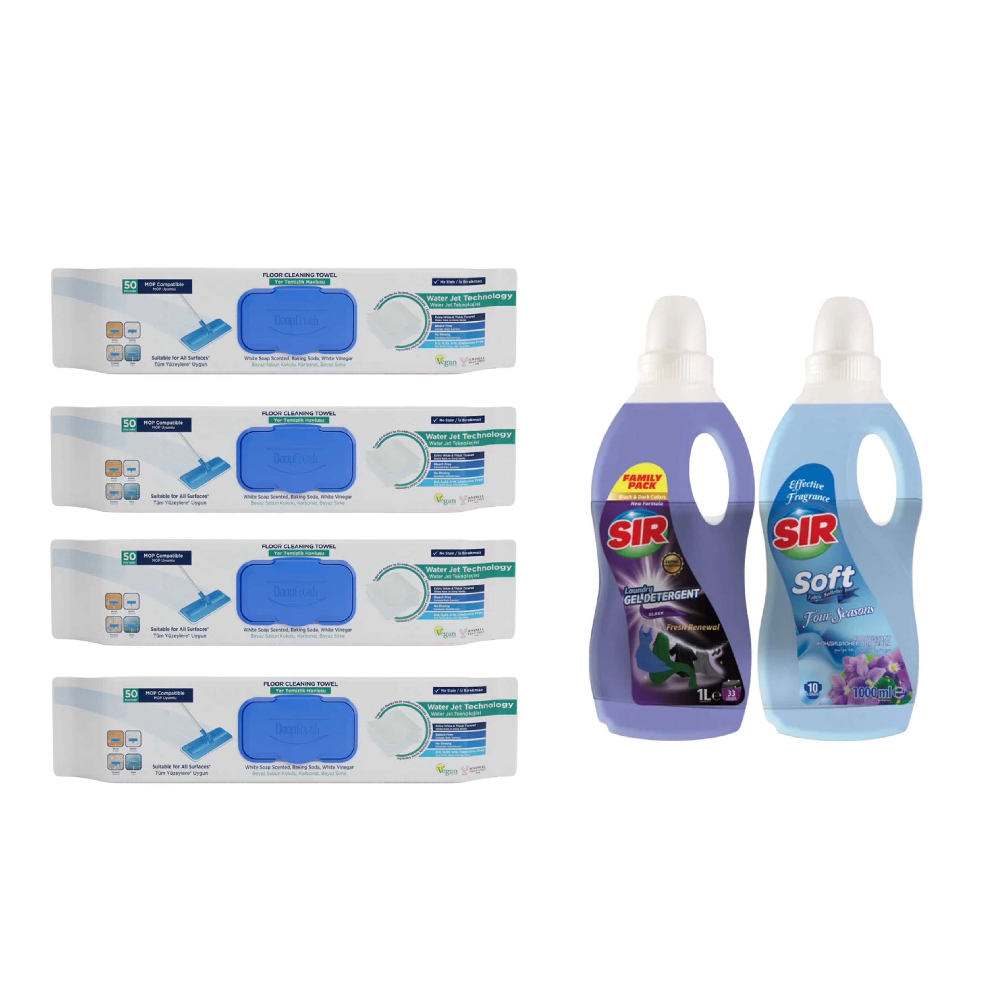 Șervețele mop cu bicarbonat și oțet × 4 pachete + Detergent rufe negre + Balsam rufe
