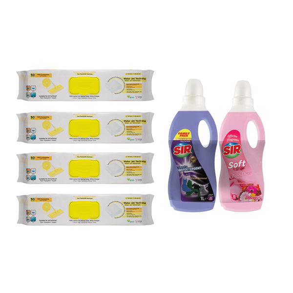 Șervețele mop cu lămâie, bicarbonat și oțet × 4 pachete + Detergent rufe negre + Balsam rufe