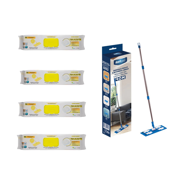 Set Mop + Șervețele mop pentru multi suprafețe cu lămâie , bicarbonat si otet 50 buc x 4 pachete - Redist
