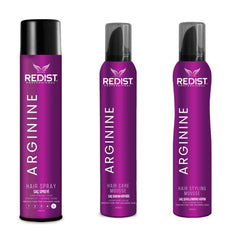 Pachet pentru Volum și protecția părului vopsit: Hair Care Mousse Arginine 200 ml+Hair Styling Mousse Arginine 200 ml+ Hair spray fixativ Arginine 250 ml - Redist