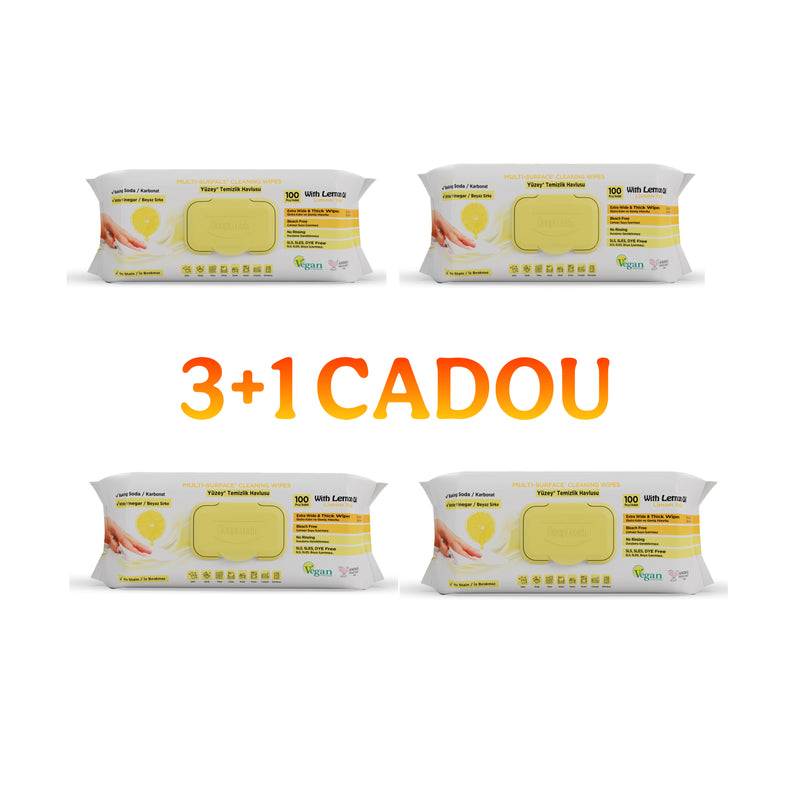 3 + 1 Cadou : Şerveţele umede pentru multi suprafeţe cu lămâie, bicarbonat şi oțet Deep Fresh 100 de bucăți