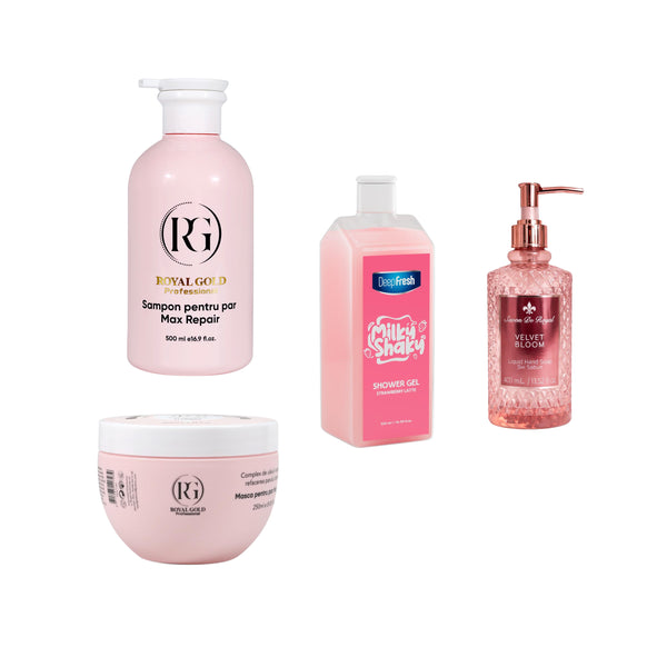 Nou: Gama Max Repair Pink by Royal Gold + Milky Shaky Pink + Sapun lichid Velvet Bloom