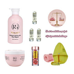 Nou: Gama Max Repair Pink by Royal Gold + 3 x Mască de păr lichidă fiolă tratament Redist  + Capsule Pink + Set Prosoape de păr
