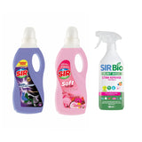 Pachet produse curăţare haine negre: Detergent Sir Black 1000 ml+ Balsam de rufe Sir Soft Fresh Flower 1000 ml + Soluția pentru ȋndepartarea petelor multi suprafeţe Sir Bio 500 ml